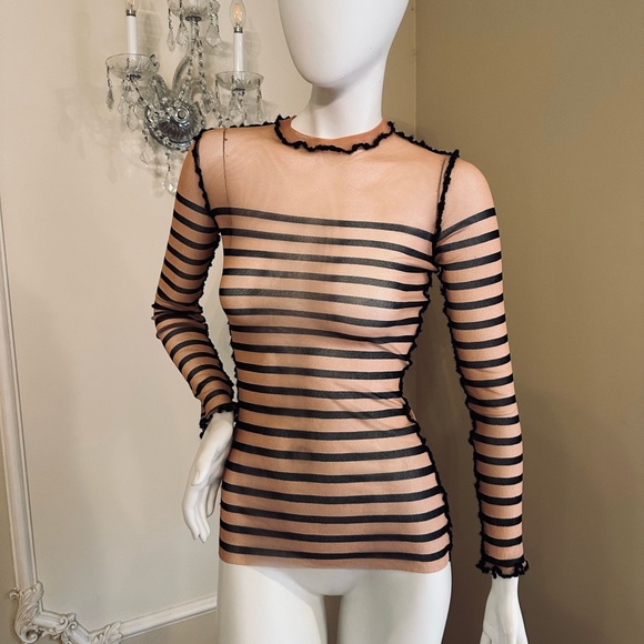 Jean Paul Gaultier striped printed mesh Top SIZE S - Picture 9 of 16